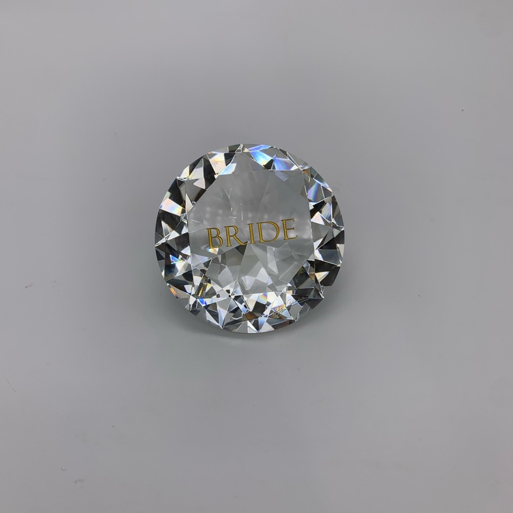 Oleg Cassini Huge Bride’s Crystal Glitter Diamond Clear Paperweight (SIGNED) Vtg